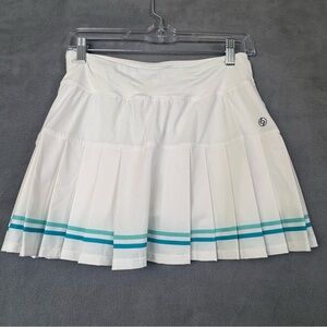 Lija White Pleated Skort with Teal Stripe Detail